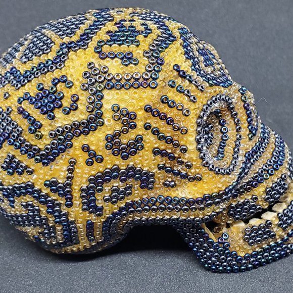 Huichol Beaded Skull on Hand Carved Fish Bone ~ Handcrafted by indigenous artist - Picture 4 of 7